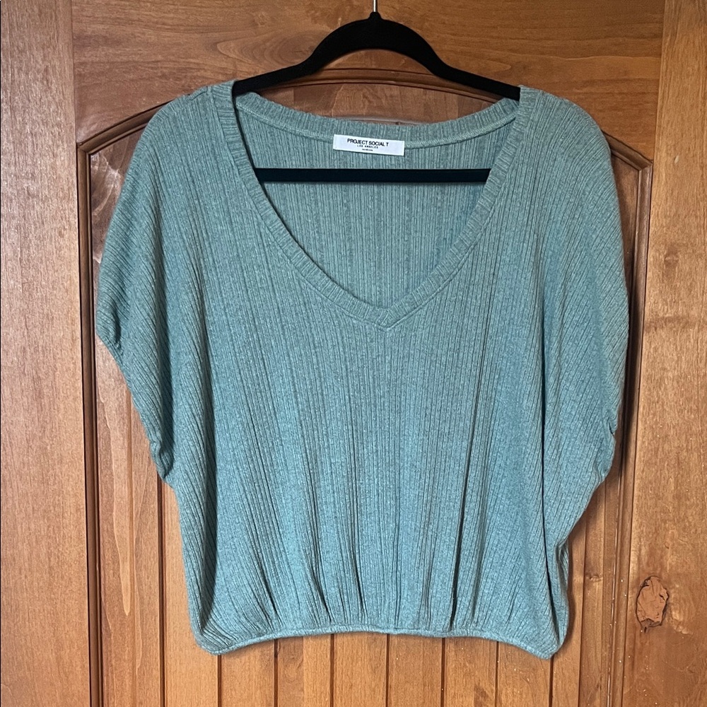 NWOT Sage green V-Neck Ribbed sweater Top